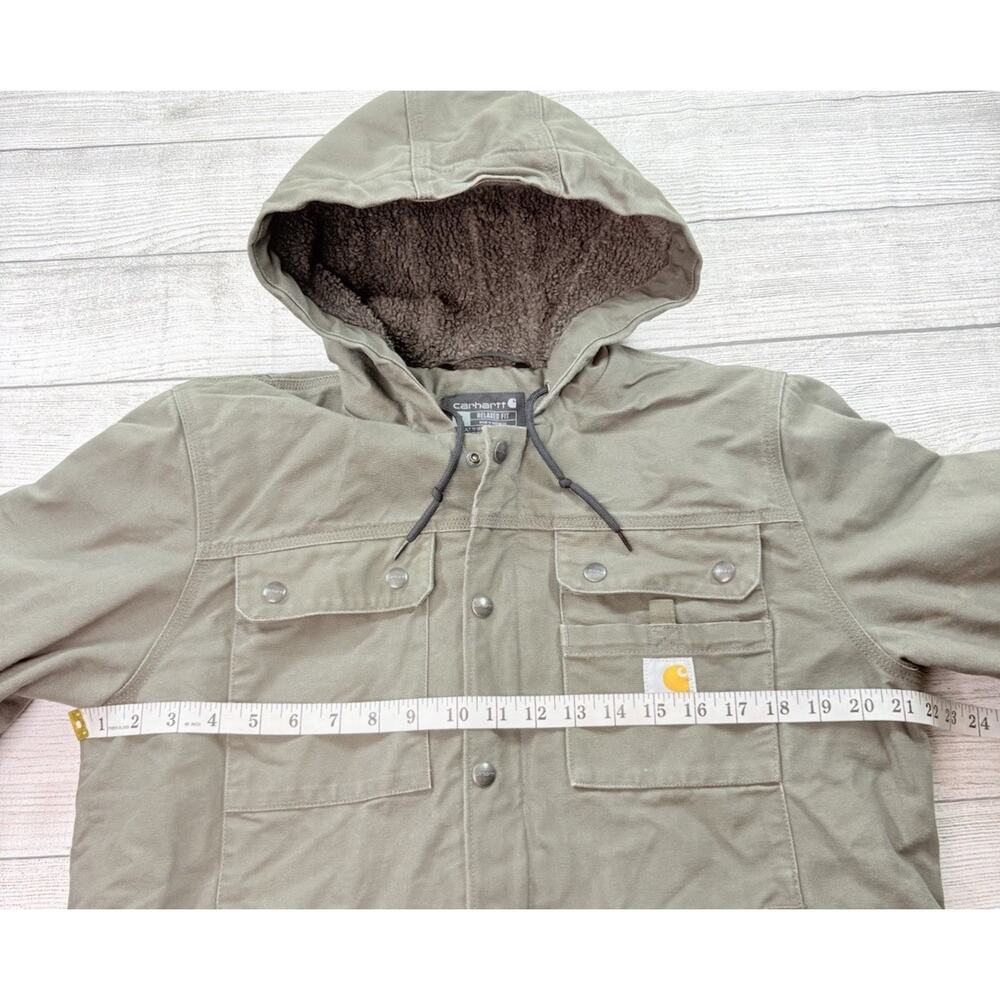 Carhartt Men’s Washed Duck Sherpa-Lined Relaxed Fit Utility Jacket Moss Size S - Picture 3 of 12